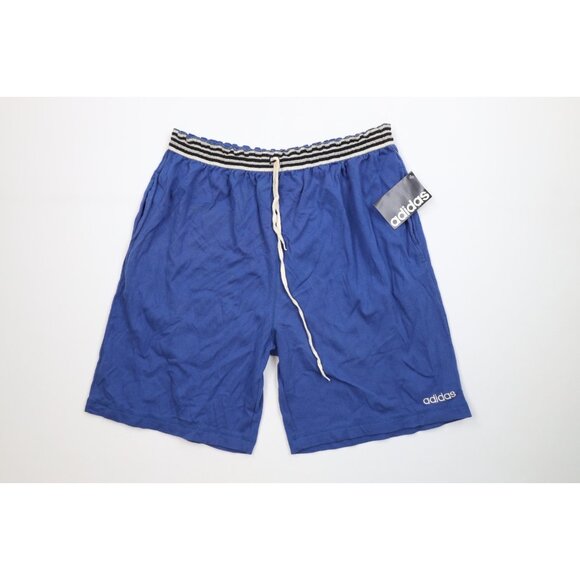 Deadstock Vintage 90s Adidas Mens XL Spell Out Striped Above Knee Shorts Blue - Picture 1 of 15